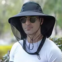 (Negro)Sombrero de malla multifunción para jardinería, pesca, senderismo y bosque.