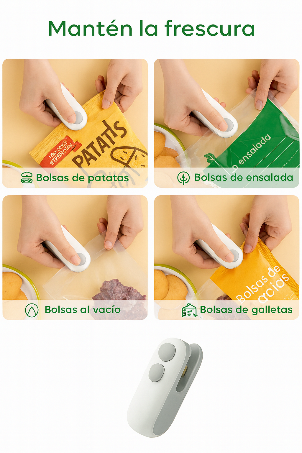 (DESCUENTO 30% SOLO 24 HORAS )Mini sellador de bolsas con cortador e imán