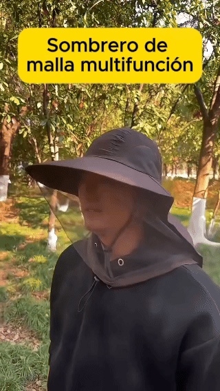 (Negro)Sombrero de malla multifunción para jardinería, pesca, senderismo y bosque.