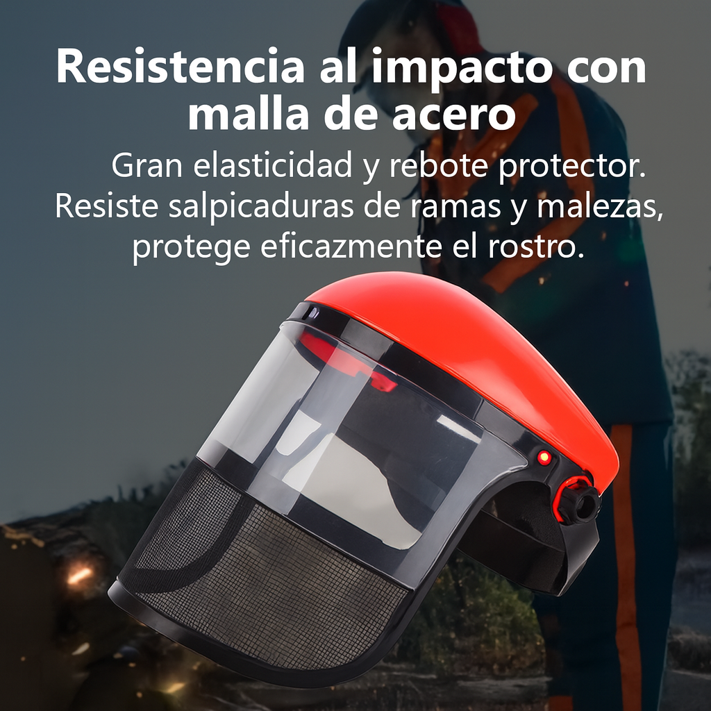 (Rojo) Pantalla facial de protección de PVC, montada en la cabeza, anti-salpicaduras y anti-polvo para cortar césped