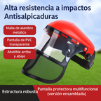 (Rojo) Pantalla facial de protección de PVC, montada en la cabeza, anti-salpicaduras y anti-polvo para cortar césped