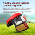 (Rojo) Pantalla facial de protección de PVC, montada en la cabeza, anti-salpicaduras y anti-polvo para cortar césped