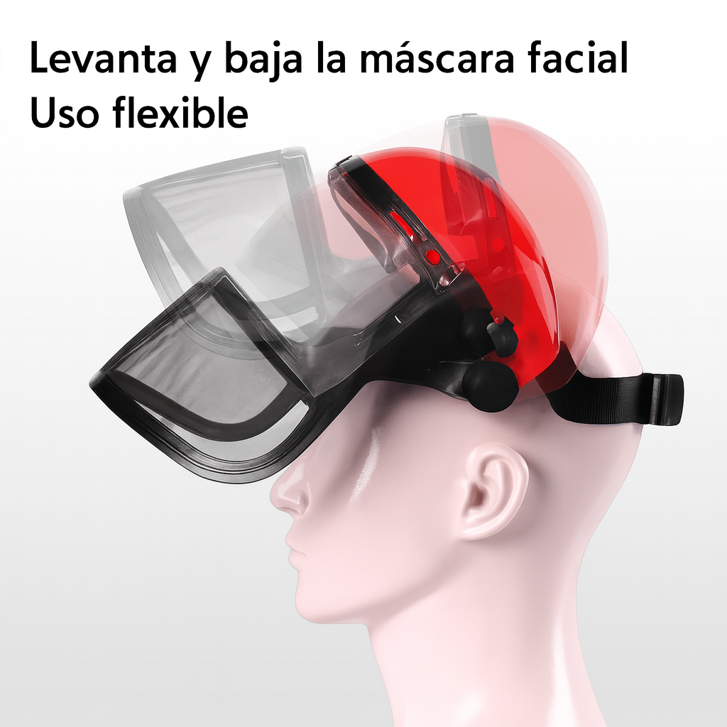 (Rojo) Pantalla facial de protección de PVC, montada en la cabeza, anti-salpicaduras y anti-polvo para cortar césped