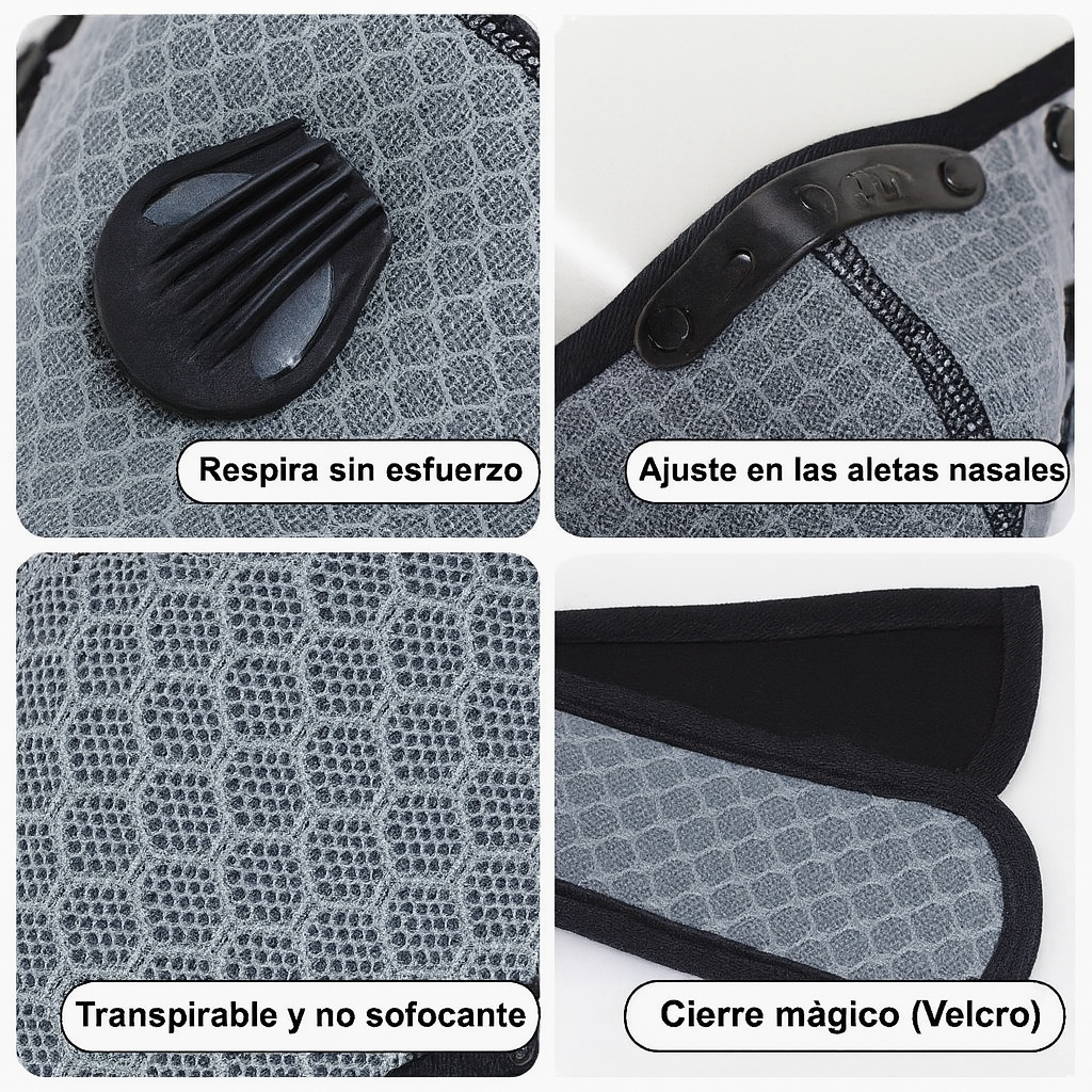 (Negro) Mascarilla con filtro de aire: incluye filtro de carbón activado y gafas protectoras.