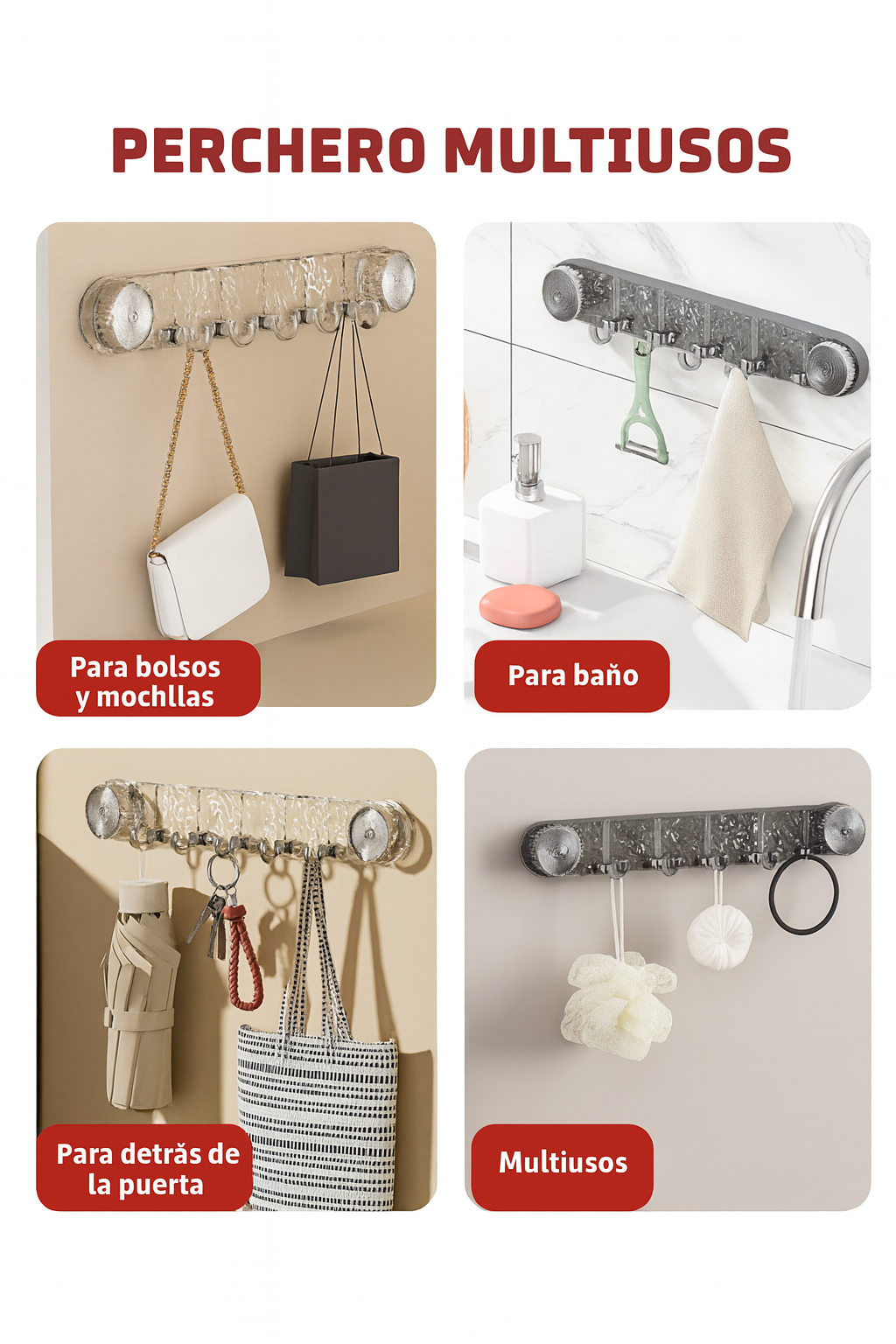 Ganchos de succión al vacío multiusos para baño y cocina; ganchos de pared de alta resistencia, sin taladros y reutilizables.