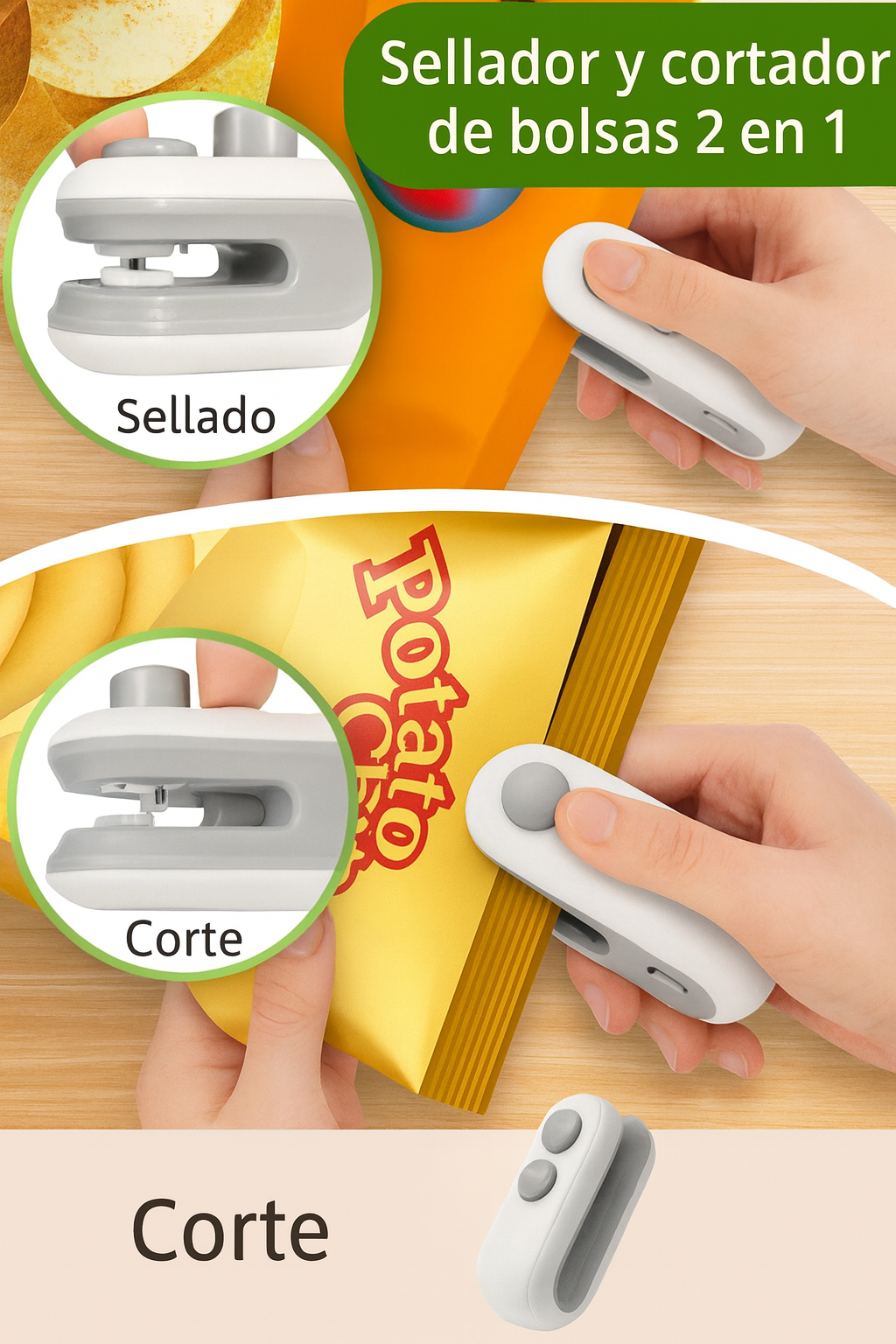(DESCUENTO 30% SOLO 24 HORAS )Mini sellador de bolsas con cortador e imán