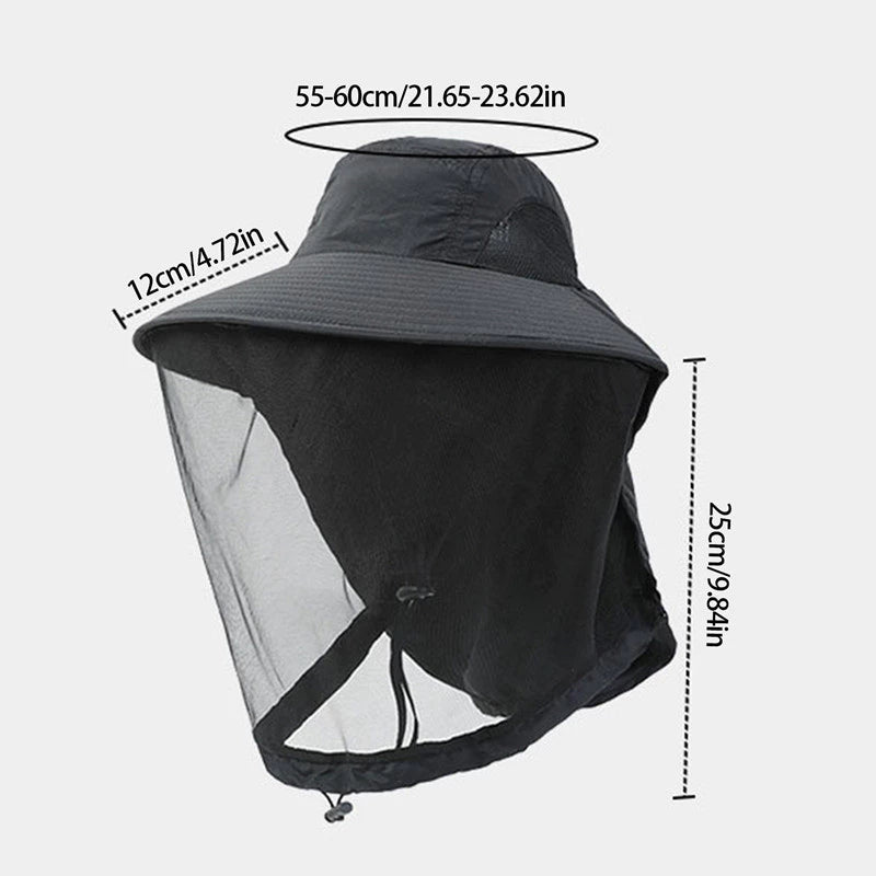 (Negro)Sombrero de malla multifunción para jardinería, pesca, senderismo y bosque.