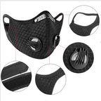 (Negro) Mascarilla con filtro de aire: incluye filtro de carbón activado y gafas protectoras.