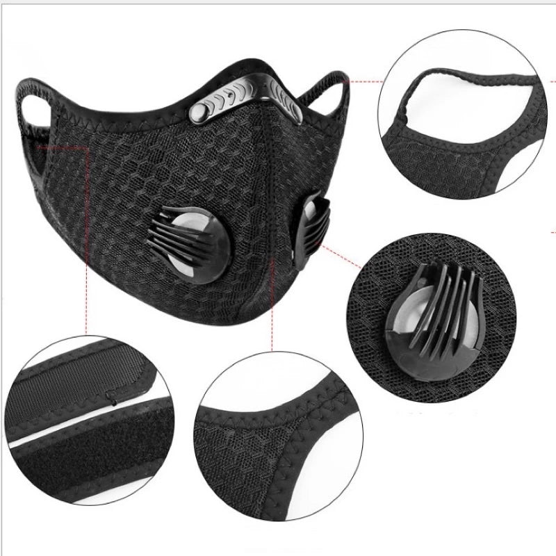 (Negro) Mascarilla con filtro de aire: incluye filtro de carbón activado y gafas protectoras.